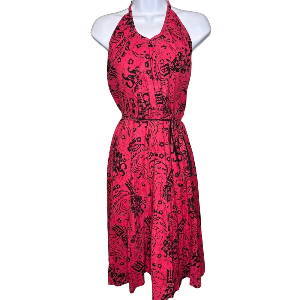 Womens Hot Pink Tribal Batik Halter Midi Wrap Dress One Size Backless Resortwear
